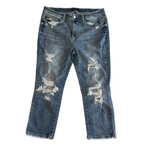 Judy Blue Distressed Skinny Capri Jeans Size 15/32 Women’s Ripped Raw Hem Denim